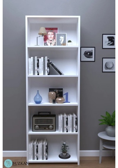 MDF 169 cm Genişlik Beyaz 5 Raflı Kitaplık