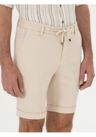 Cacharel Bej Regular Fit Beli Bağcıklı Şort