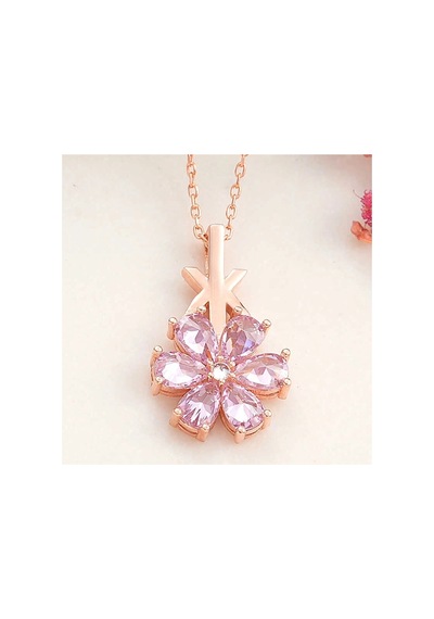 Gümüş Rose Pembe Sevgi Çiçeği Kadın Kolye Gümüş Gümüş
