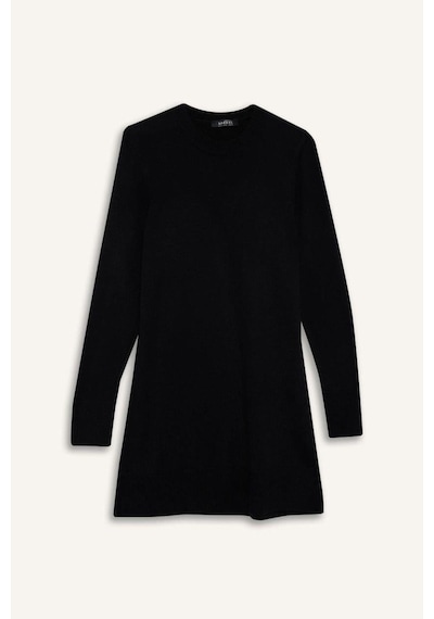 DeFacto Regular Fit Bisiklet Yaka Yırtmaçlı Basic Düz Triko Kazak Tunik H3431AZ24AUBK27