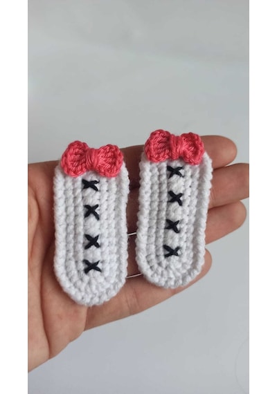 Amigurumi Yeni Trend Beyaz Pembe Işlemeli 2'li Toka Seti Beyaz Te Çok Renkli