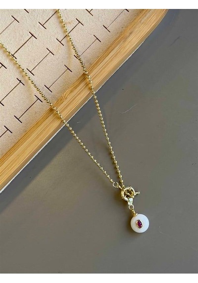 Dorika Zincirli Taşlı Kolye- 60 Cm - Beyaz 12078751
