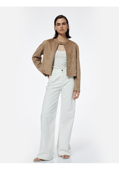 Koton Slim Fit Fermuarlı Cepli Uzun Kollu Dik Yaka Suni Süet Ceket Vizon 6wak20286ew VIZON Koton Slim Fit Fermuarlı Cepli Uzun Kollu Dik Yaka Suni Süet Ceket Vizon 6wak20286ew VIZON