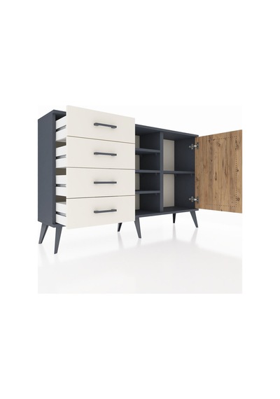 Arges Konsol 4 Raflı 4 Çekmeceli Tek Kapaklı 132x30x83 Antrasit-çam/aytaşı Çam/aytaşı Arges Konsol 4 Raflı 4 Çekmeceli Tek Kapaklı 132x30x83 Antrasit-çam/aytaşı Çam/aytaşı