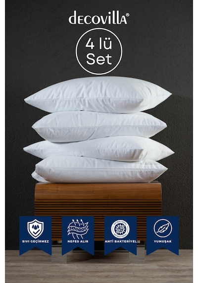 Micro Fermuarlı Yastık Alezi Sıvı Geçirmez 4 Lü Set Yastık Koruyucu 50x70 Beyaz