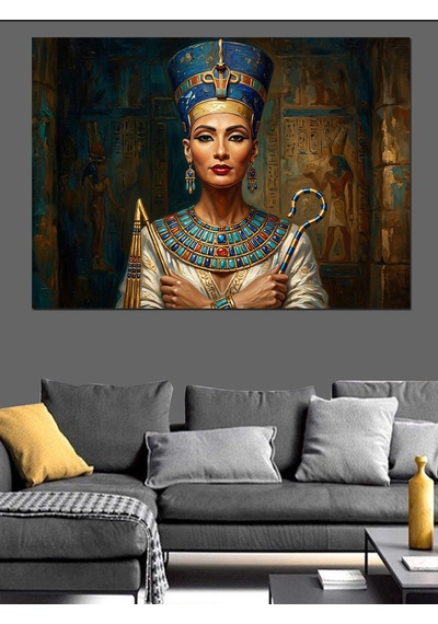 Mısır Kraliçesi Nefertiti Altın Portre Dekoratif Kanvas - Mdf Ahşap Tablo