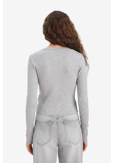 Defacto Regular Fit Bisiklet Yaka Triko Hırka A2076ax25wngr253 Gri