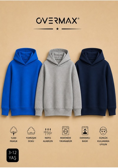 Overmax Çocuk 3'lü Sweatshirt Takımı 3-12 Yaş Saks Mavisi-gri-lacivert - 917542430 Saks Mavisi-gri-lacivert