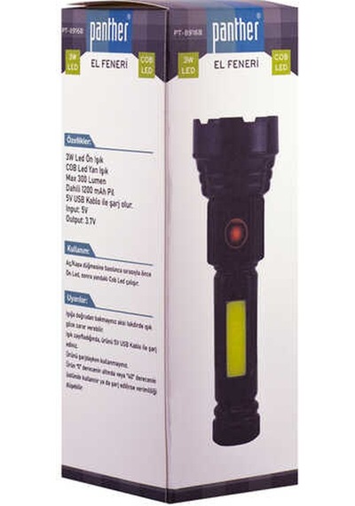 Panther Pt-8916b 3w Usb Şarjlı Fener Siyah