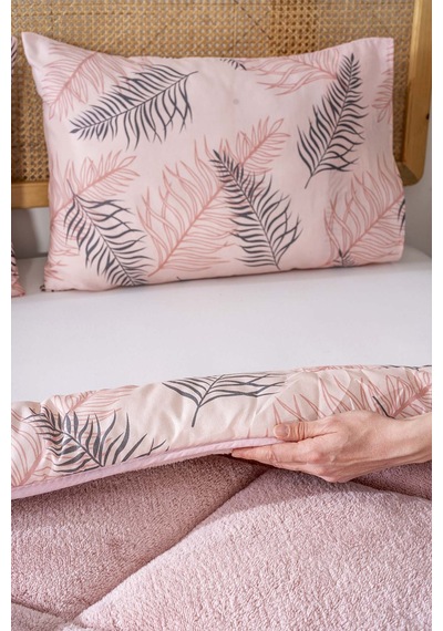 Rivaistanbul Pudra Yaprak Loura Çift Kişilik Çift Taraflı Lüx Wellsoft Yorgan Seti 195x215 Cm Pudra Pembe