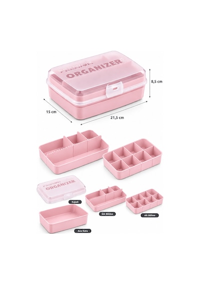 Porsima 1192-2 Premium 12 Bölmeli Çok Amaçlı Organizer Saklama Ka Pembe