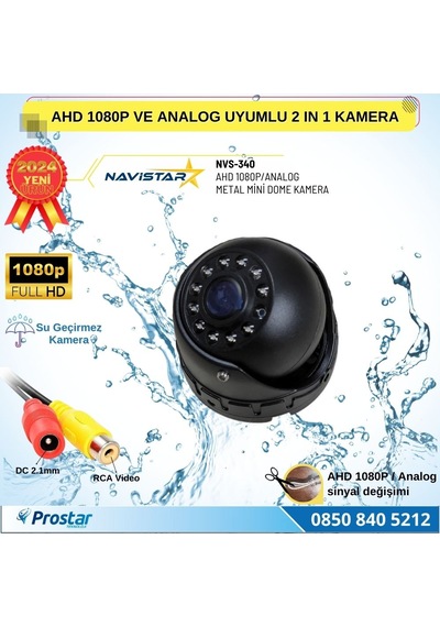 Ahd 1080p Ve Analog Cvbs Pal Dönüştürülebilir Gece Görüşlü Mini Metal Dome Araç Kamerası