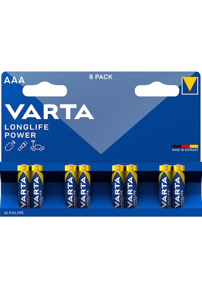 Varta Longlife Power AAA Alkalin İnce Kalem Pil, LR03, 1,5V, 8'li Paket