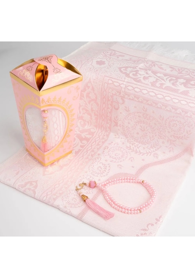 Ramazan Feneri Tesbih + Seccade  Seti Kraft Asetat Kutu, Pembe Pembe 65 X 100 Cm