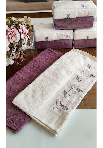 Nurpak Çeyizlik 2.li Set Lüks 50x90cm. %100 Pamuk El,yüz Havlusu Özel Hediyelik Ambalajda Mürdüm