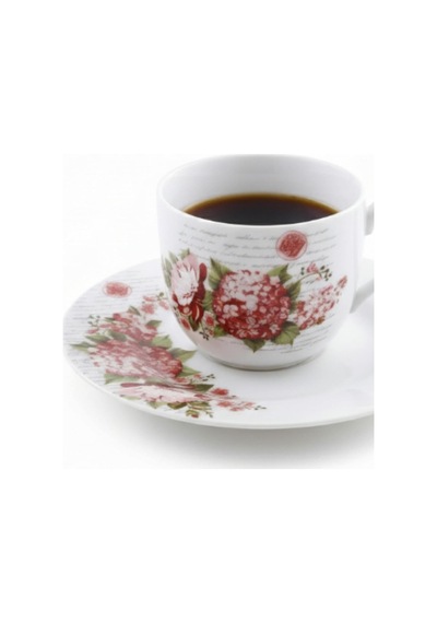 Tr 6 Kişilik Porselen Çay Fincanı Kaşıklı Çiçekli 150ml Diğer