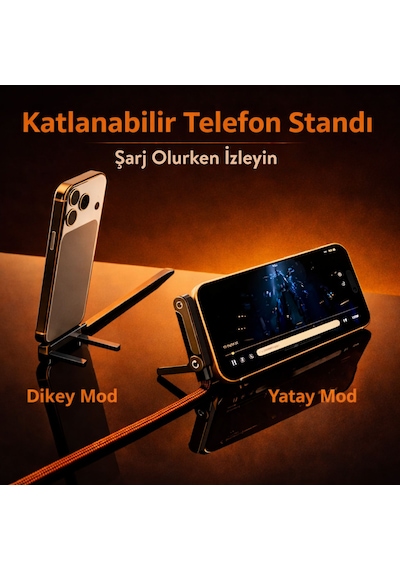 Dossimo 240w Ultra Hızlı Type-c Şarj Data Kablosu Katlanabilir Standlı 1.5m Örgülü 2 In 1 Stand+şarj Kablosu 1.5 M