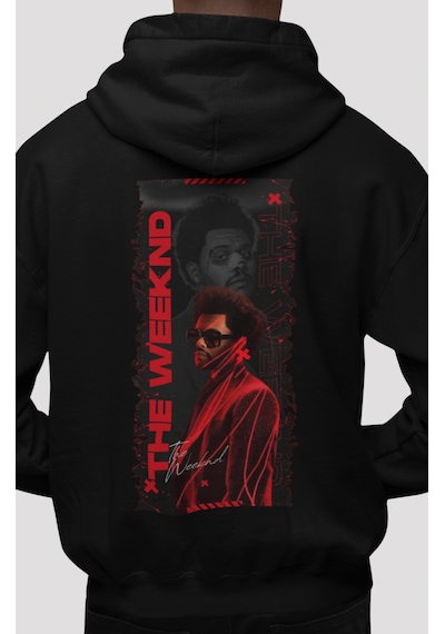 Sevbano The Weeknd Rapper Şarkıcı Sırt Baskılı Unisex Oversize Penye Hood Siyah