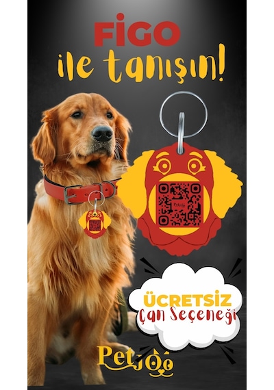 Petjoo 27.Figo Sarı-Kırmızı Qr'lı Köpek Künyesi