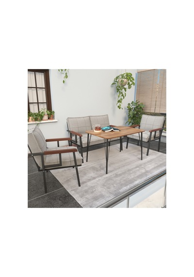 Mygusi Modern Balkon, Bahçe, Cafe - Metal Kanepe Koltuk Takımı - 2+1+1 60x90 Cm Masalı - Krem Mygusi Modern Balkon, Bahçe, Cafe - Metal Kanepe Koltuk Takımı - 2+1+1 60x90 Cm Masalı - Krem