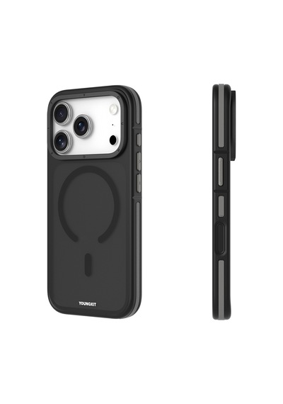 Apple Uyumlu iPhone 17 Pro Kılıf M-safe Şarj Özellikli Youngkit Rock Sand Serisi Kapak Siyah