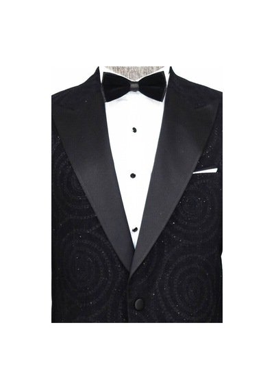 Wessi Hipnoz Desen Sivri Yaka Slim Fit Siyah Erkek Smokin Ceket Siyah