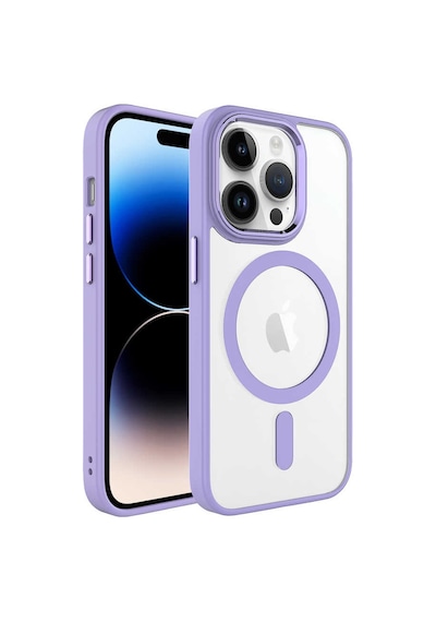 Zore İphone 14 Pro Max Uyumlu Wireless Şarj Özellikli Nvth Krom Magsafe Silikon Kılıf-lila