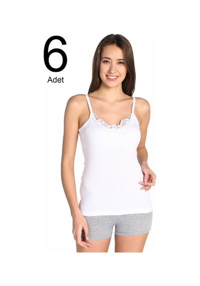 Seher 6'lı Paket Fistolu Ip Askılı Kadın Atlet Beyaz