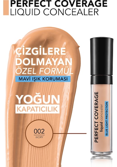 Flormar Perfect Coverage Mavi Işık Korumalı & Hafif Yapılı Likit Kapatıcı 002 Ivory