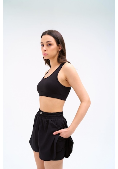 Normal People Rına - Sporcu Bra / Şeftalıi Dokulu Peach Skin Kumaş Siyah