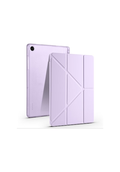 Galaxy Uyumlu Tab A11 Plus Kılıf Mkst Tri Folding Kalem Bölmeli Standlı Kılıf - Lila Tablet Kılıfı