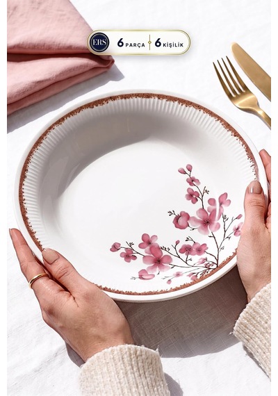 Tr Lüx Sakura Desen Seramik 6 Kişilik Yemek Seti 20 Cm Genel