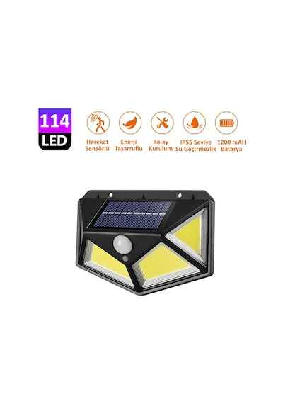 Technojet 114 Ledli 3 Modlu Cob Solar Güneş Enerjili Bahçe  Aydınl