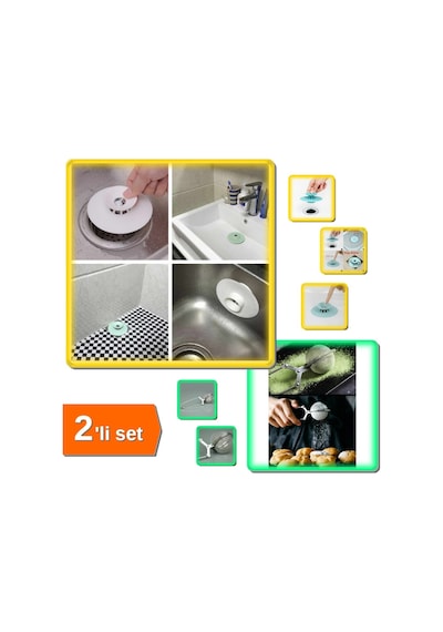 Vakumlu Lavabo Süzgeci Tahliye Ve Durdurma + Pratik Paslanmaz Çelik Süzgeci Çayı Demleme - 2li Set P Diğer