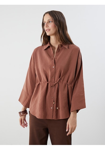 Lcwaıkıkı Classic Kahverengi Oversize Modal Karışımlı Kadın Gömlek