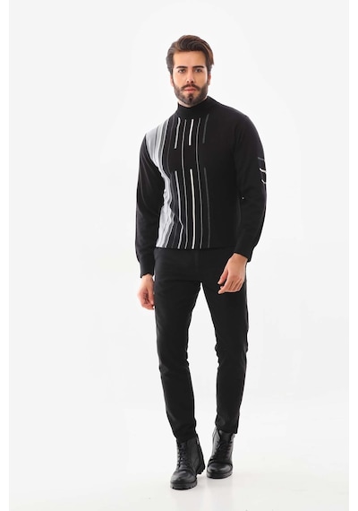 Beluga Erkek Yarım Balıkçı Yaka Çizgili Kazak 42363 Siyah