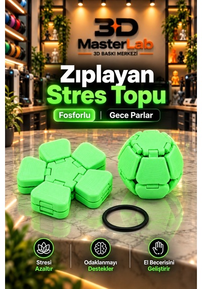 Fosforlu Gece Parlayan Zıplayan Stres Topu Clicker Stres Topu Lastik Mekanizmalı 3d Baskı Mekanik Fidget Oyuncak - Hoplaç - Zıplaç Glow