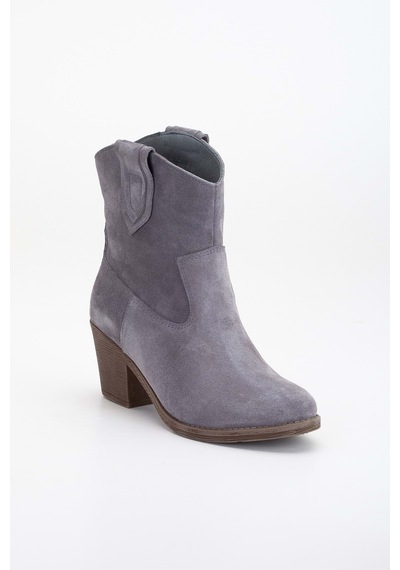 Analin Shoes Kadın Hakiki Deri Western Kovboy Bot Gri Süet