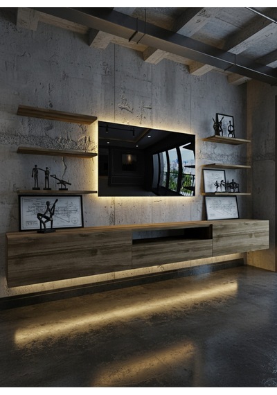 Resital Duvara Monte Ledli 270 Cm Tv Ünitesi Duvar Raflı - Ll6033 Ceviz