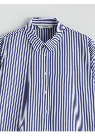 Lc Waikiki Lc Waıkıkı Mavi Çizgili Oversize Poplin Kadın Gömlek Tunik