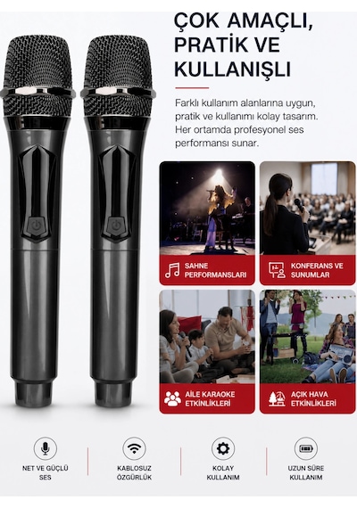 Jrl Wn-19 İkili Kablosuz Mikrofon Seti El Tipi Çiftli Mikrofon, Karaoke, Konferans Ve Sahne