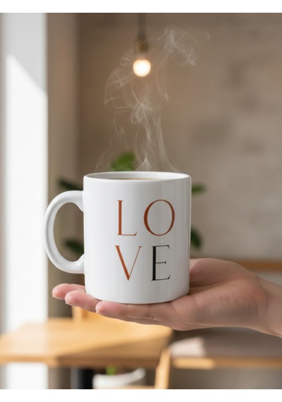 Love Temalı Seramik Kupa Beyaz