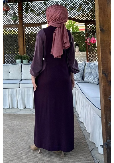 Rabia Şamlı Aslı Cupra Detaylı Triko Elbise Mürdüm Normal