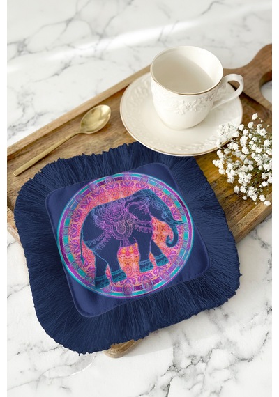 Mandala Fil Motifli Saçaklı Sunum Peçetesi - Hint Bohem Etnik Lacivert Turuncu Bardak Altlığı Mendil Yağmur Koyu Bej Mandala Fil Motifli Saçaklı Sunum Peçetesi - Hint Bohem Etnik Lacivert Turuncu Bardak Altlığı Mendil Yağmur Koyu Bej