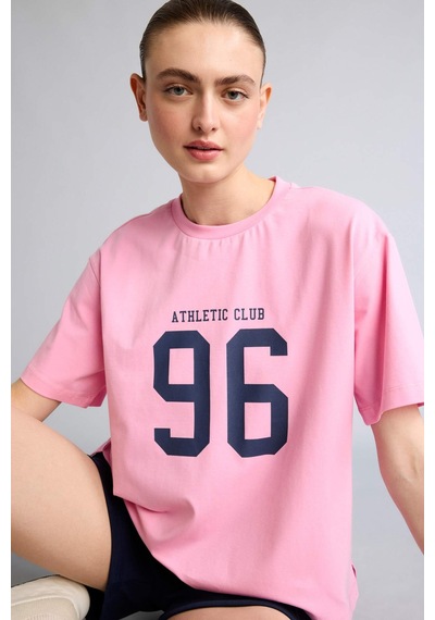 Defacto Comfort Fıt Bisiklet Yaka Baskılı Sporcu Kısa Kollu Tişört H8517ax26smpn82 Pembe-pn82