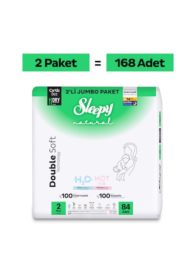 Sleepy Natural Double Soft Avantajlı Mega Paket Bebek Bezi 2 Numara Mini 168 Adet