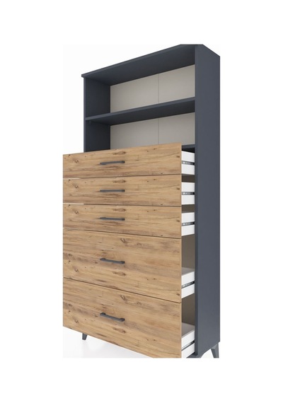 Arges Dolap 2 Raflı 5 Çekmeceli 88x30x182 Antrasit-çam Antrasit