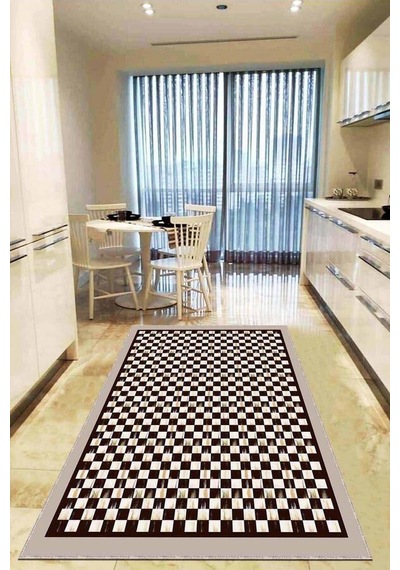 Bej Kaymaz Tabanlı Yıkanabilir Mackenzie Mutfak Halısı Ar821n11
