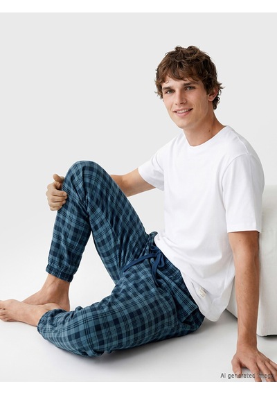 Lc Waikiki Lc Waıkıkı İndigo Standart Kalıp Ekose Erkek Pijama Alt