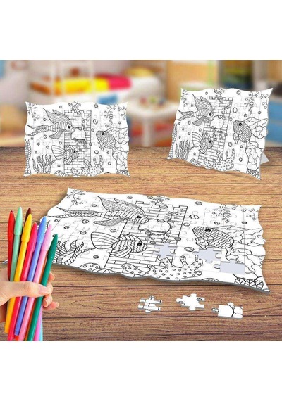 Deniz Altı Canlıları 2 Boyama Puzzle Tablo Çocuk Eğitici Yapboz
